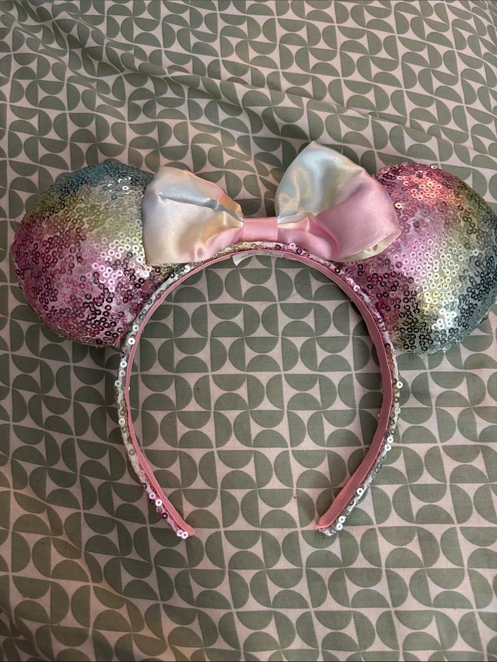 Pink Sequin Minnie Mouse Ear Headband with Bow